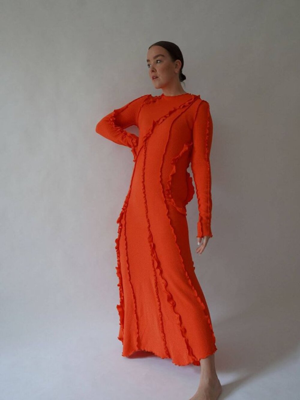H&M Studio Collection Ruffle Trimmed Maxi Long Sleeve Dress Size Small